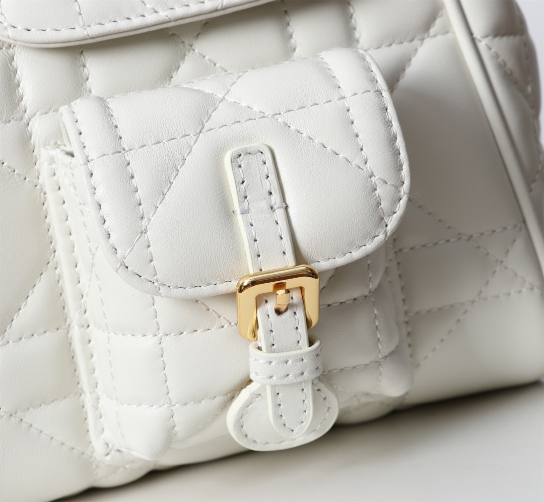 Small Dior Caro Backpack White Macrocannage Lambskin